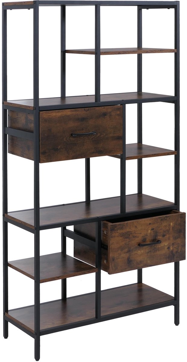Rek MCW-P11, rekkast boekenrek staand rek, laden industrieel MDF metaal melamine 150x81x33cm ~ donkerbruin