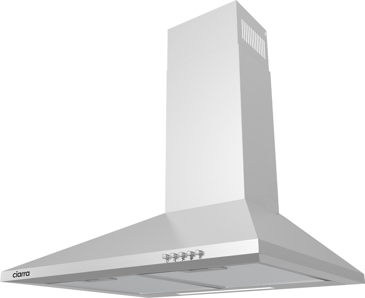 CIARRA CAS6201A - Afzuigkap 60 cm Wand Afzuigkap 370 m³/u - Recirculatie & Luchtafvoer - 3 Standen met LED - RVS