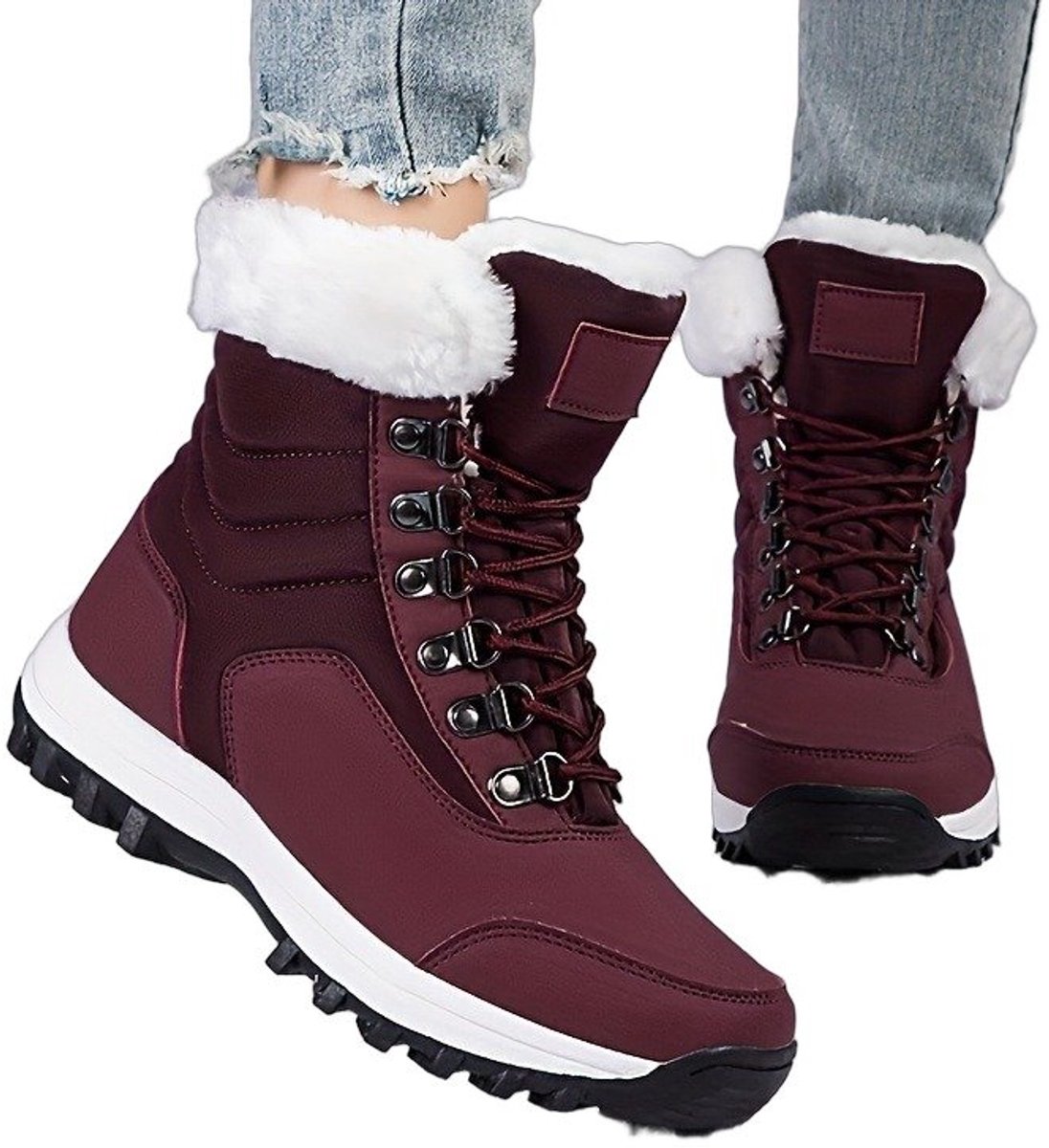 Currero Snowboots Dames Sneeuwlaarzen Dames Winterlaarzen Gevoerde Winterschoenen Waterdicht Antislip Zool Warm Gevoerd Wandellaarzen Winter Claret