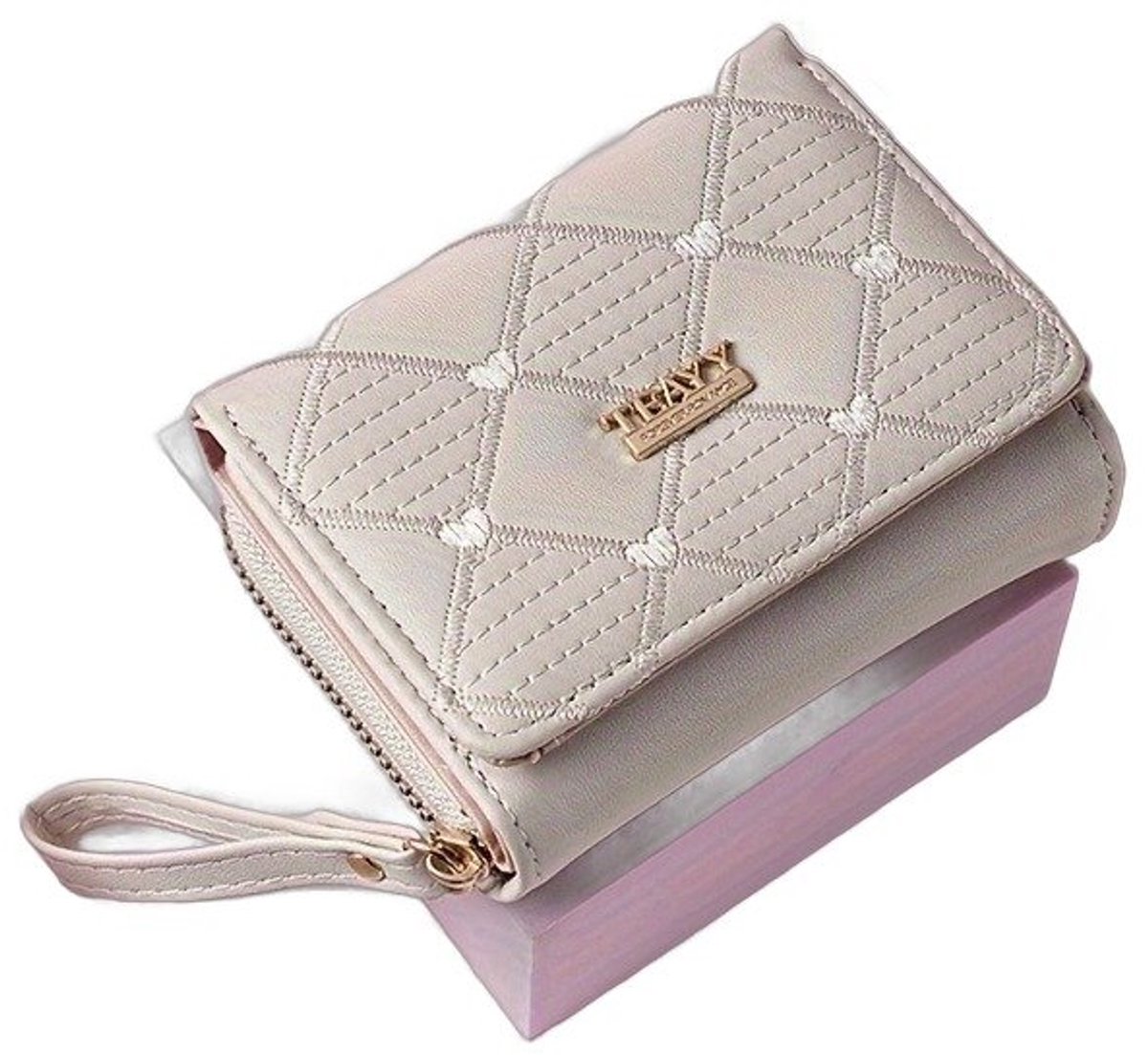 Currero Portomonee - Portemonnee Dames & Heren - RFID Anti Skim - Pasjeshouder - Klein Model - Met Rits - Kunstleer - Beige