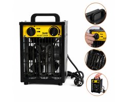 Werkplaatskachel 3000 W - ventilator en 2 warmtestanden - draaggreep - zwart en geel