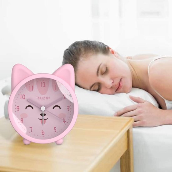 Dieren wekker - Kinderklok bureau - Tijd leren - Stille quartz beweging - 8.7 x 3.8 cm - Roze — afbeelding 4