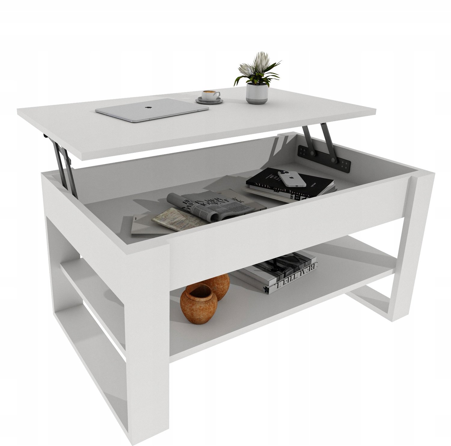 Mobelkap Salontafel met liftblad en opbergruimte - wit