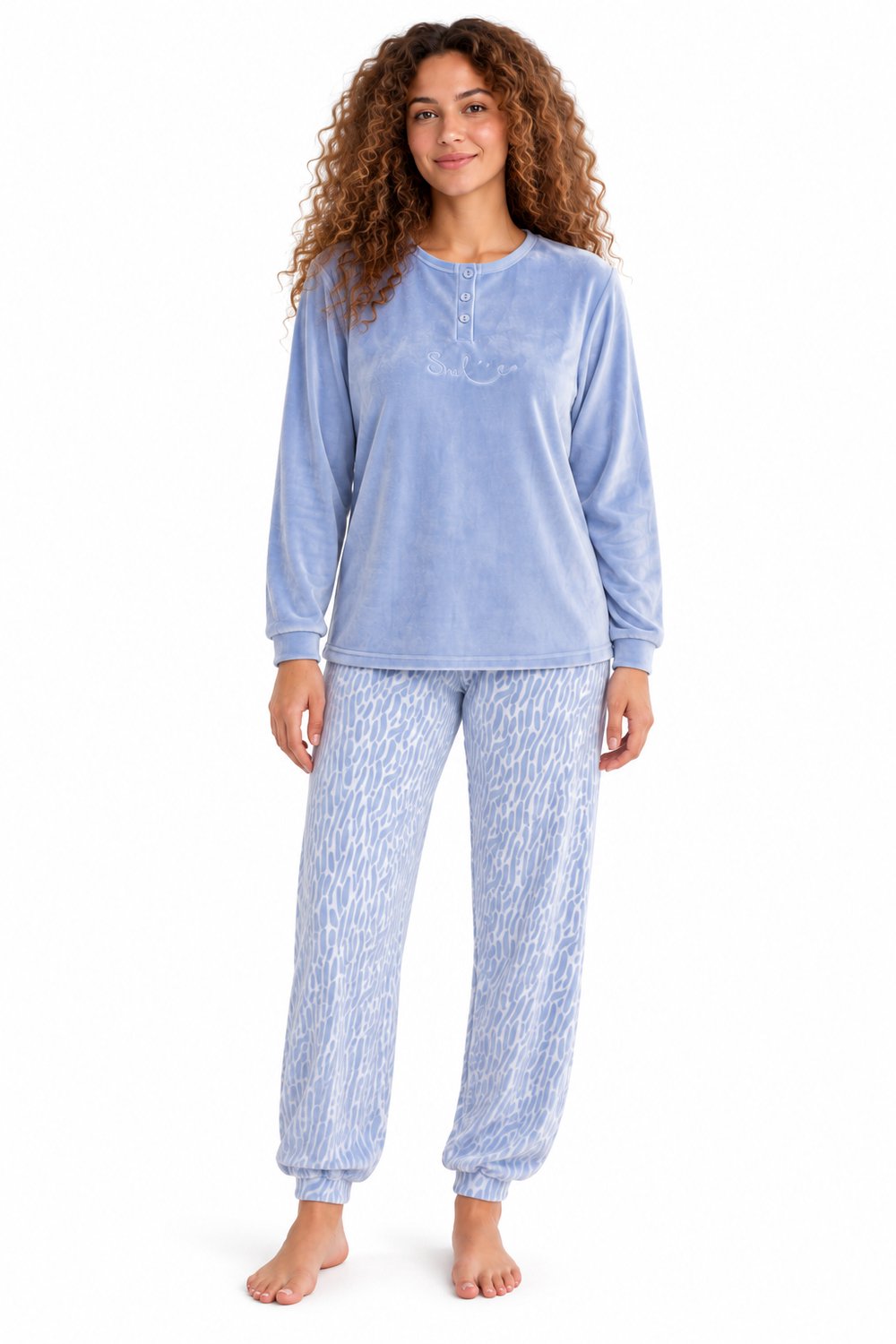 Cocodream - Dames Pyjama Velours - Winter - Blue Print - Maat XXL