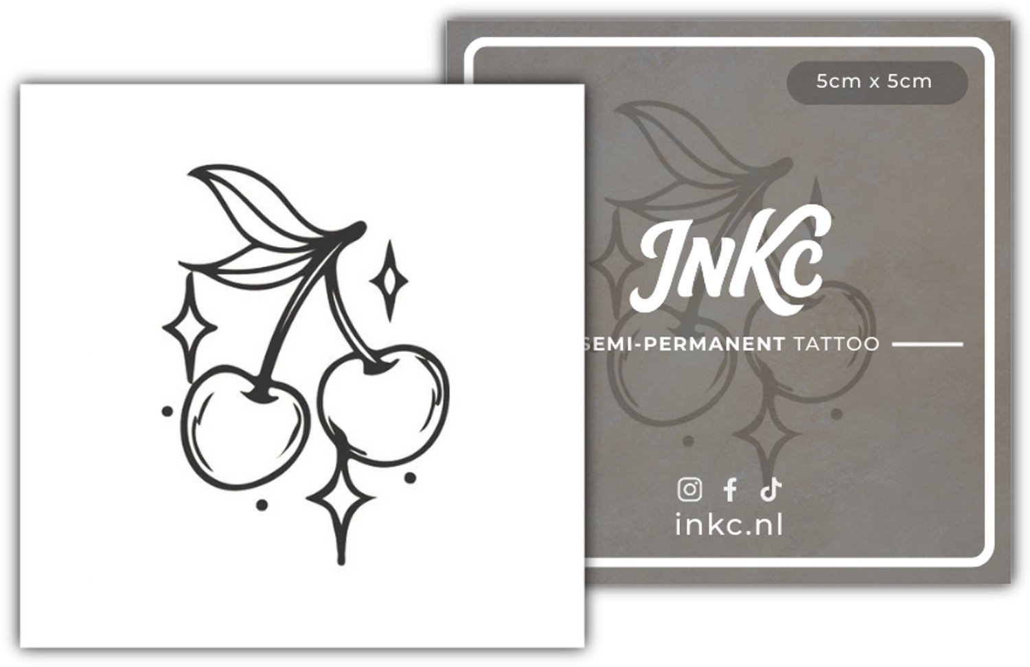 INKC - Tijdelijke Tattoo - Kersen - Nep Tattoo - Plak Tattoos - Blijft tot 2 weken - 5 x 5cm