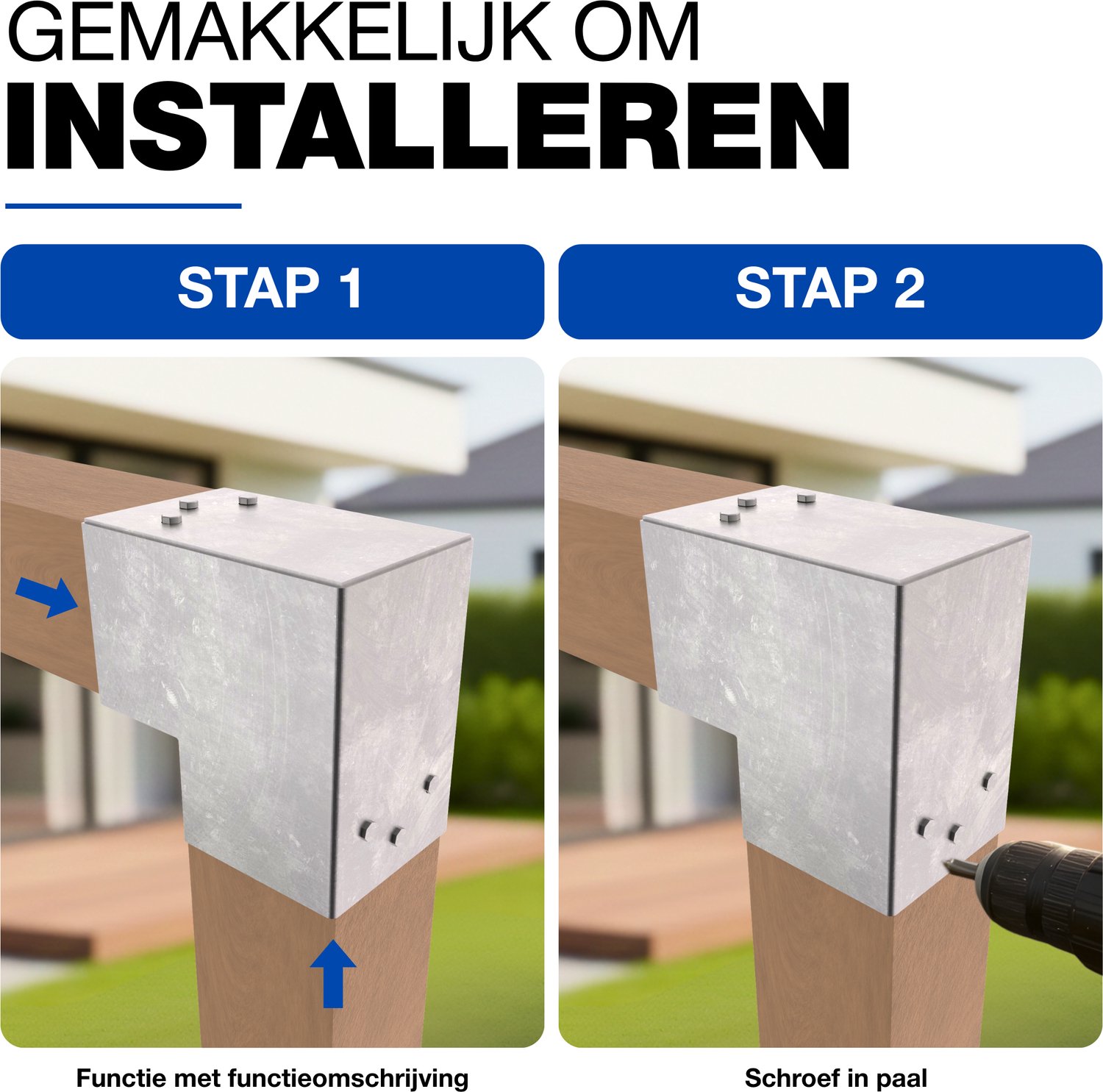 GeZu Impex Paalverbinder 71 x 71 x 200 mm | L set van 4 Thermisch Verzinkt pergola hoekverbinder hoekverbinding tuinpaal
