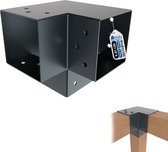 Zwarte metalen 3-weg hoekverbinder voor 81x81mm palen met montagelabel, set van 8, voor pergola's.