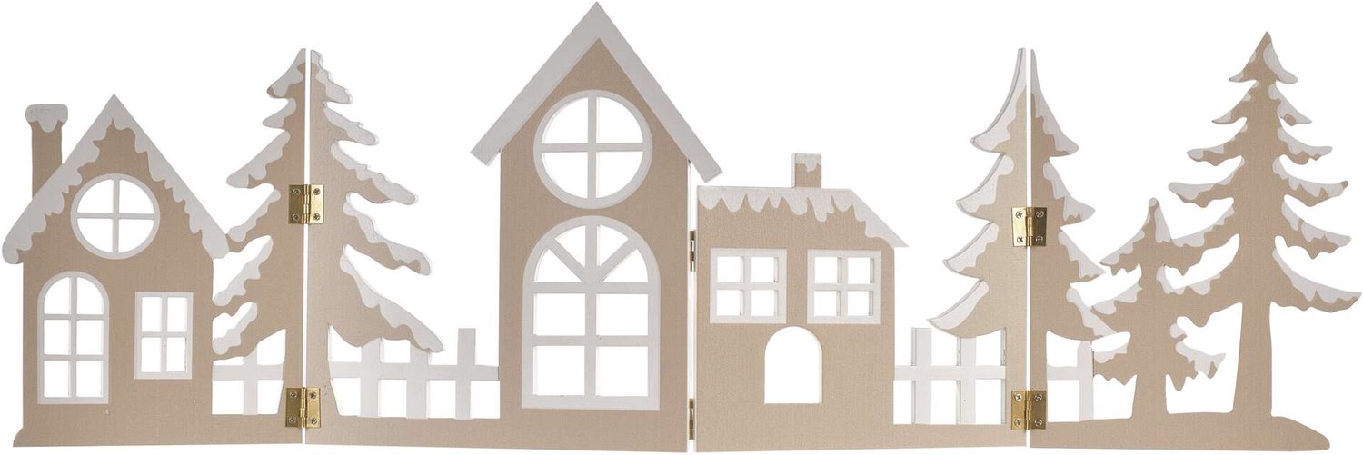EMOS Houten LED-decoratie – dorpje, 60 cm, 2x AA, warm wit, timer, DCWW41