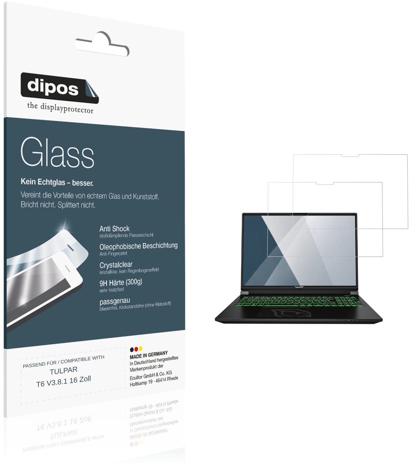 dipos – 2x Pantserfolie geschikt voor TULPAR T6 V3.8.1 16 Zoll | 9H Screenprotector