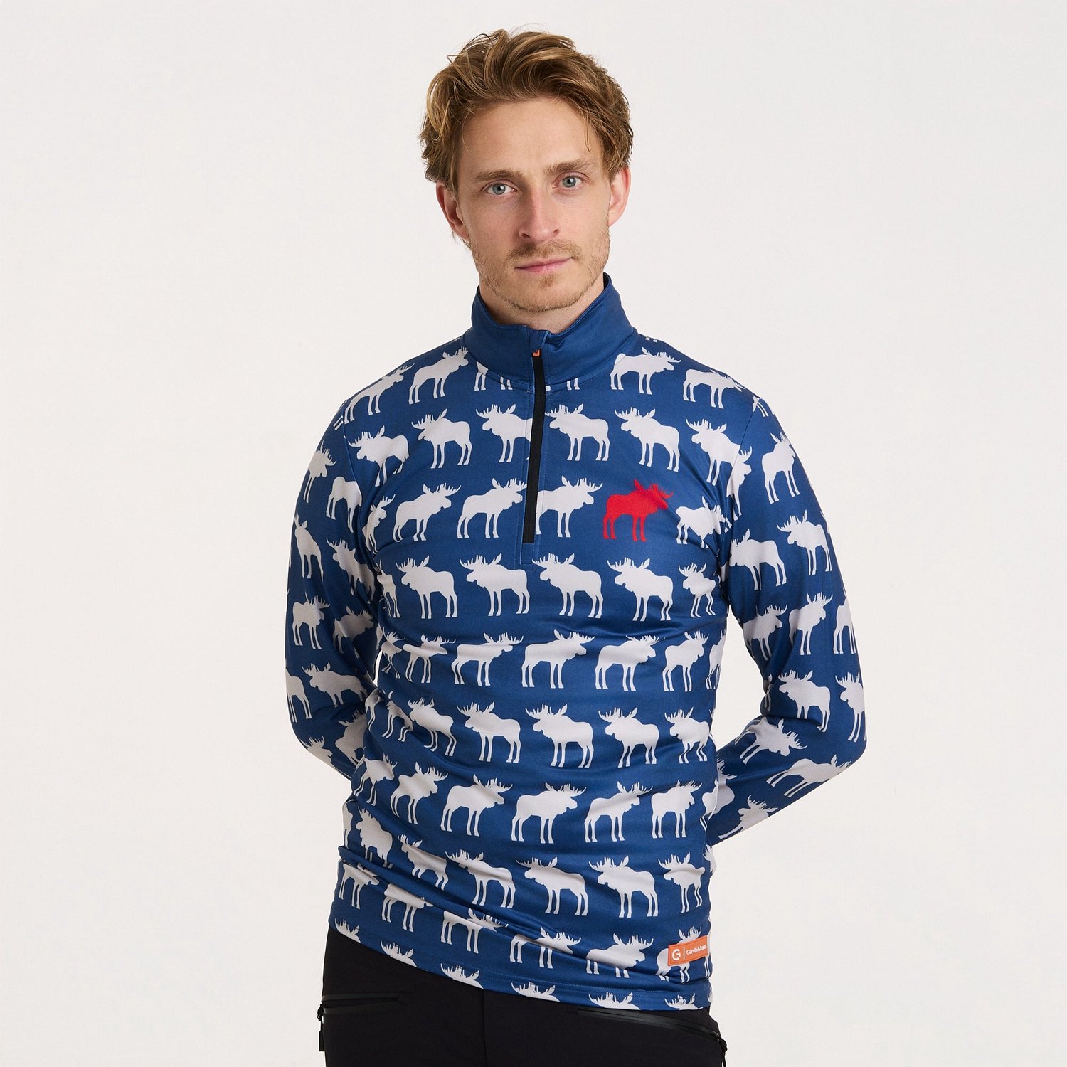 Gareth & Lucas - EVO Skipully Moose Blue - S - 100% Gerecycled Polyester - Heren - Midlayer Sportshirt - Wintersport