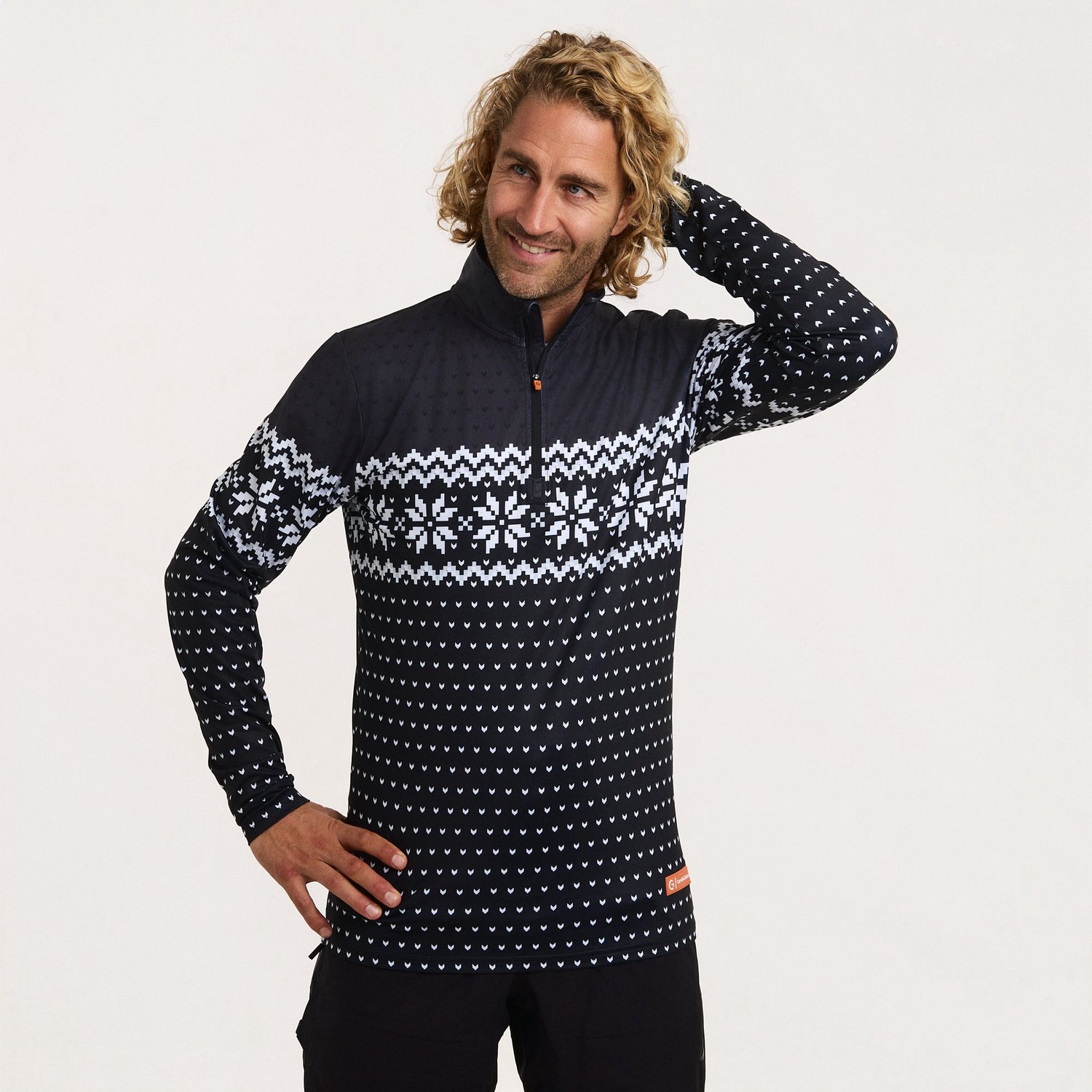 Gareth & Lucas EVO Skipully Nordic – 100% Gerecycled Polyester Midlayer Sportshirt Wintersport Zwart