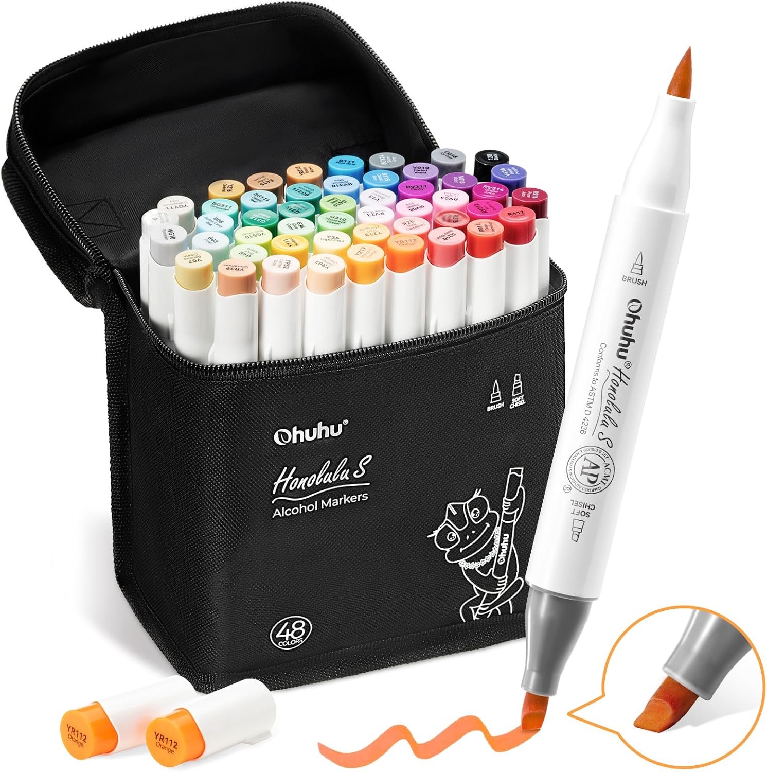 Ohuhu - Honolulu S Brush & Soft Chisel - Alcohol Art Markers – 48 kleuren