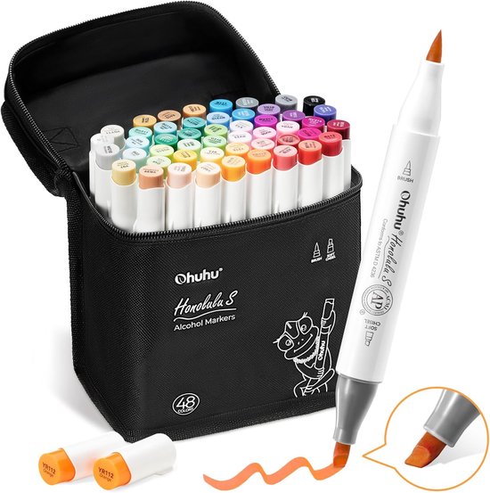 Ohuhu - Honolulu S Brush & Soft Chisel - Alcohol Art Markers – 48 kleuren