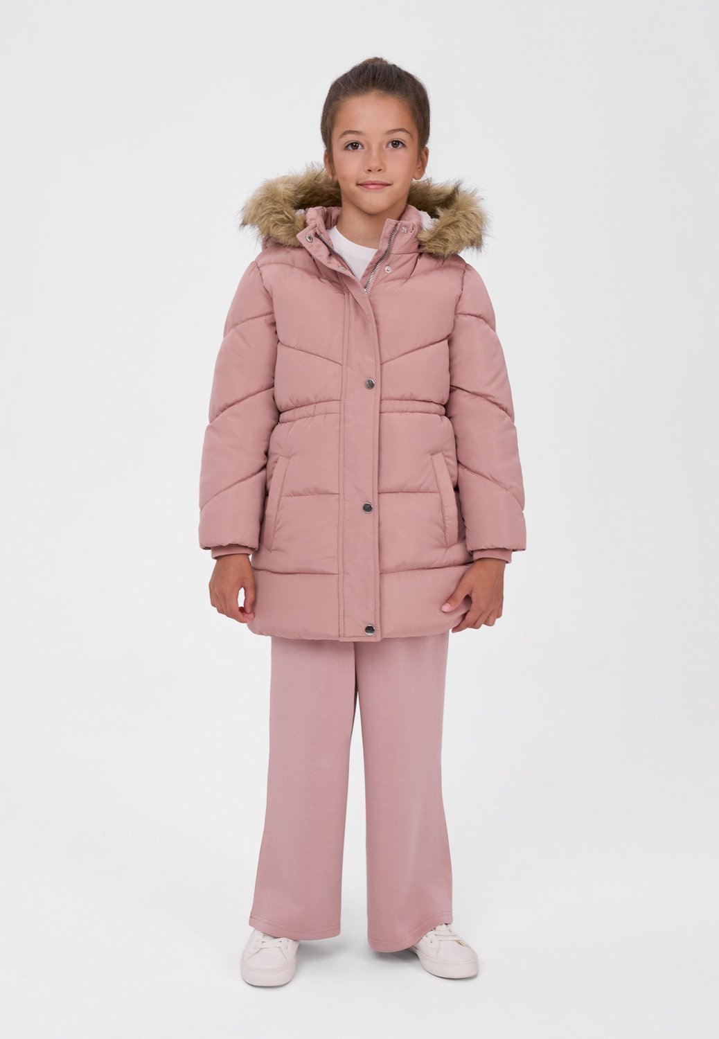 Minoti winterjas meisje – afneembaar imitatiebont – sherpavoering – oudroze