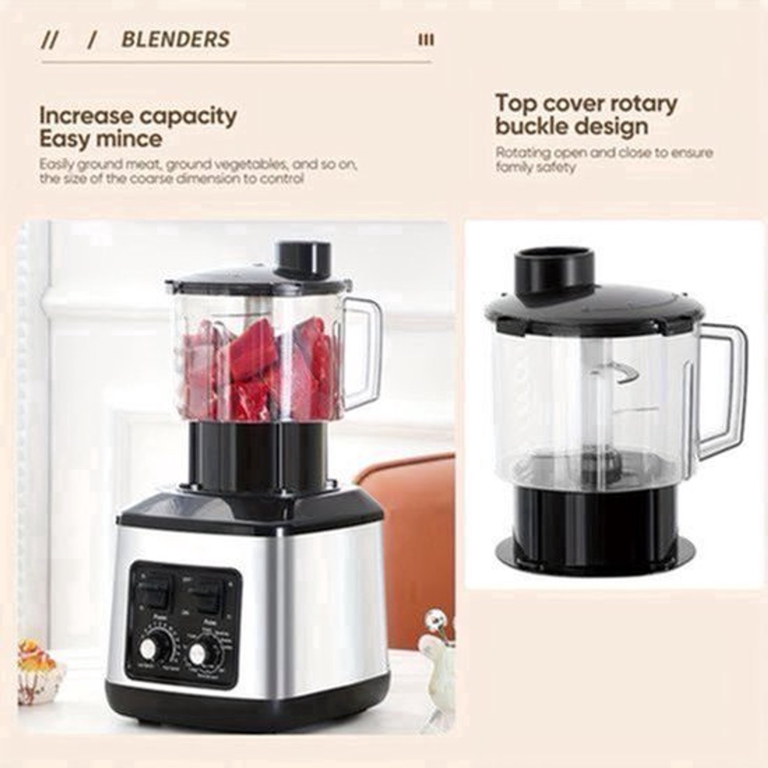 3-in-1 Elektrische Blender – Multifunctionele Mixer – Sapcentrifuge – Smoothiemaker – Keukenmachine – 9500W Krachtige Motor – 3L, 1,5L en 0,5L Containers