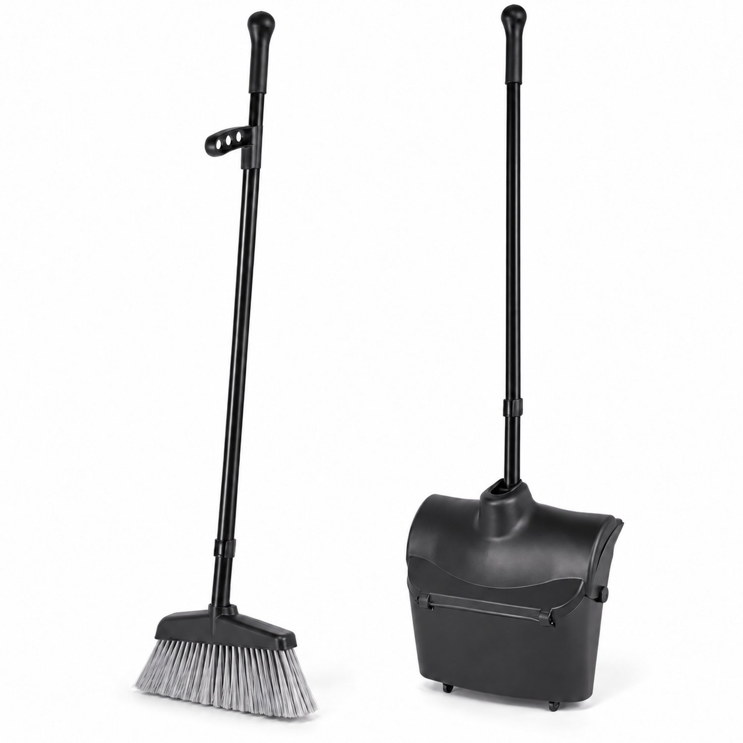 Stoffer en Blik met Lange Steel - Zelfsluitend Deksel - 2 Wielen - 98 cm