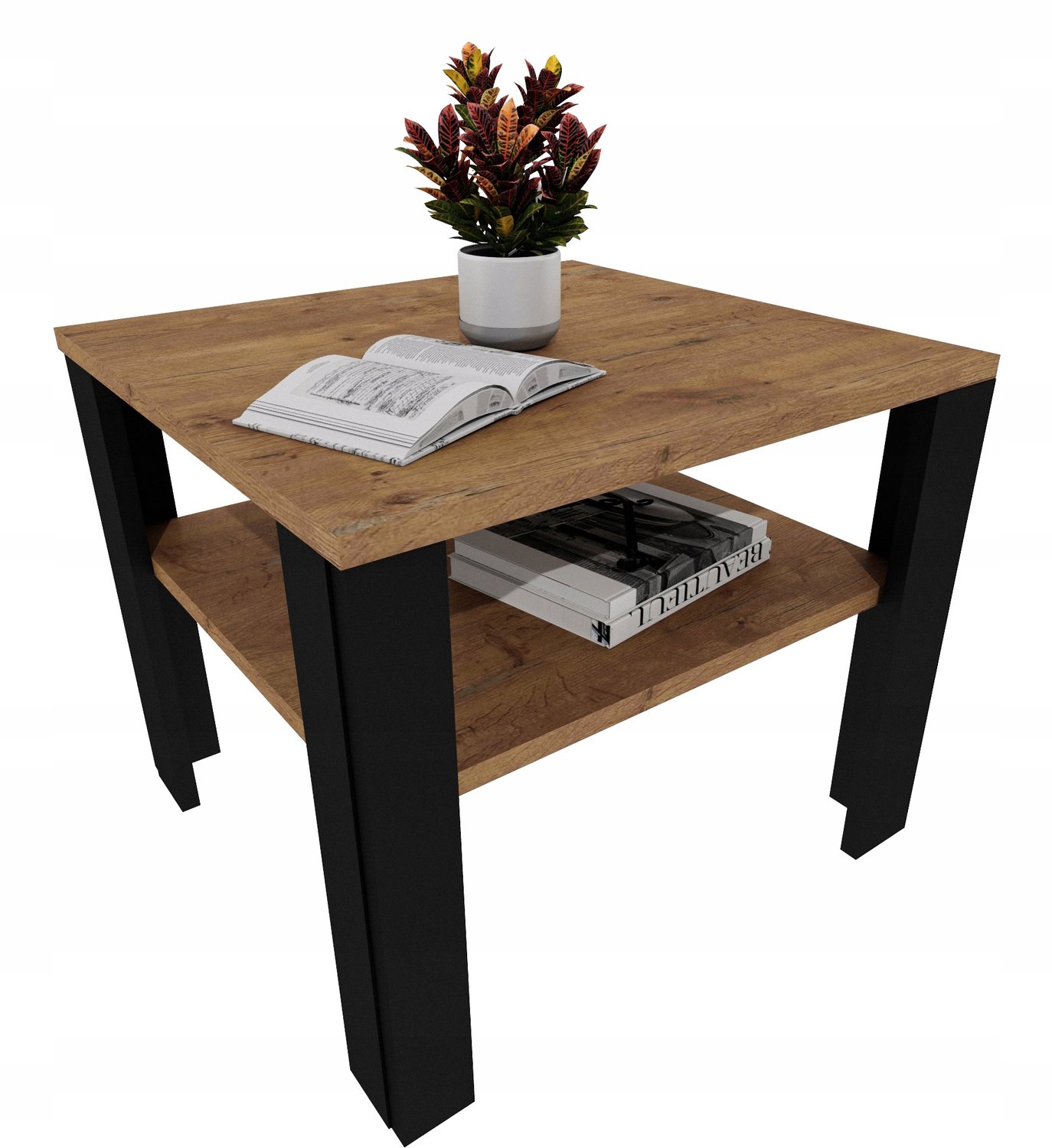 Mobelkap Salontafel eikenlook Lara 53 - met plank, zwart Lancelot-eikenlook