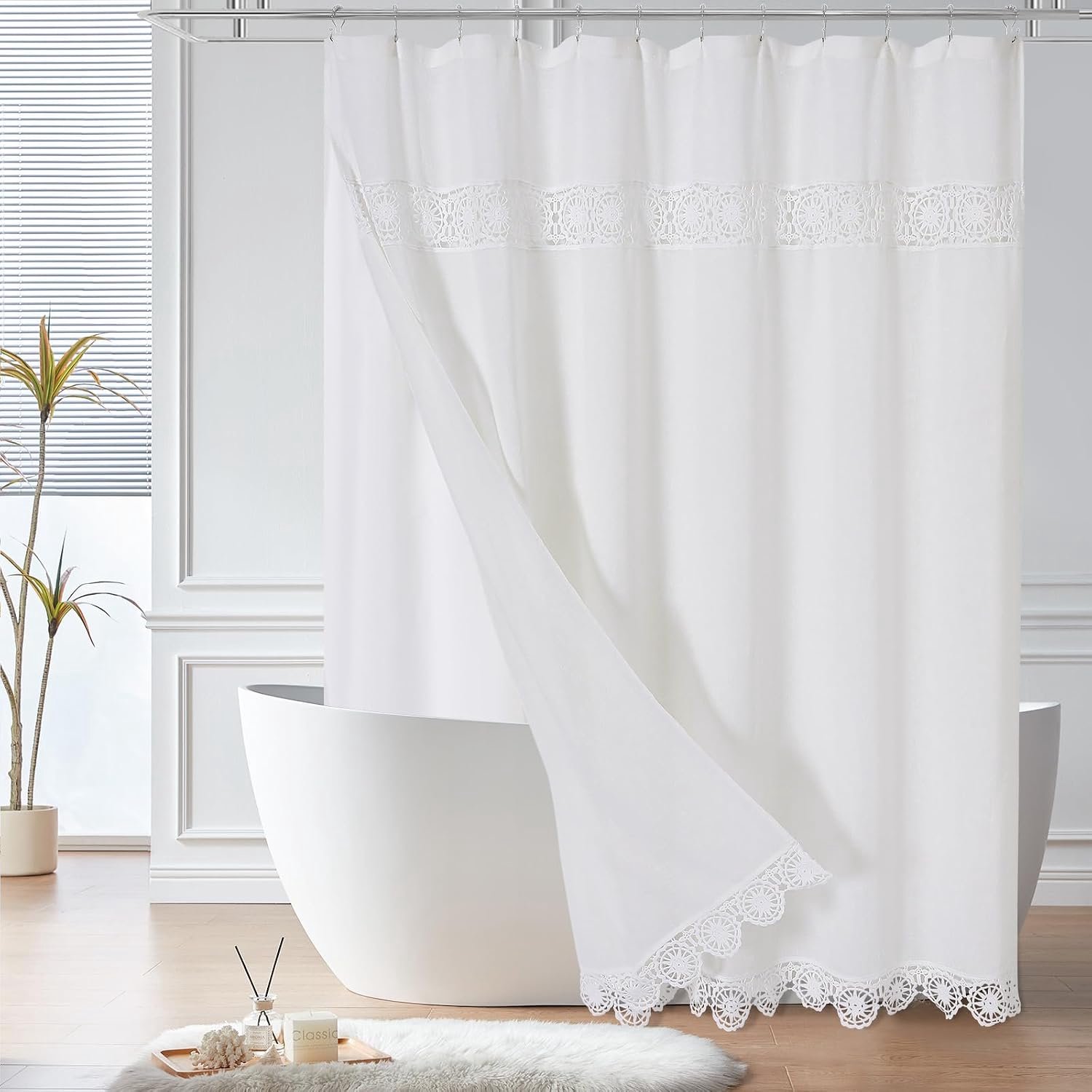 Gibelle Linnen Boho Kant Douchegordijn Liner Set 72x72