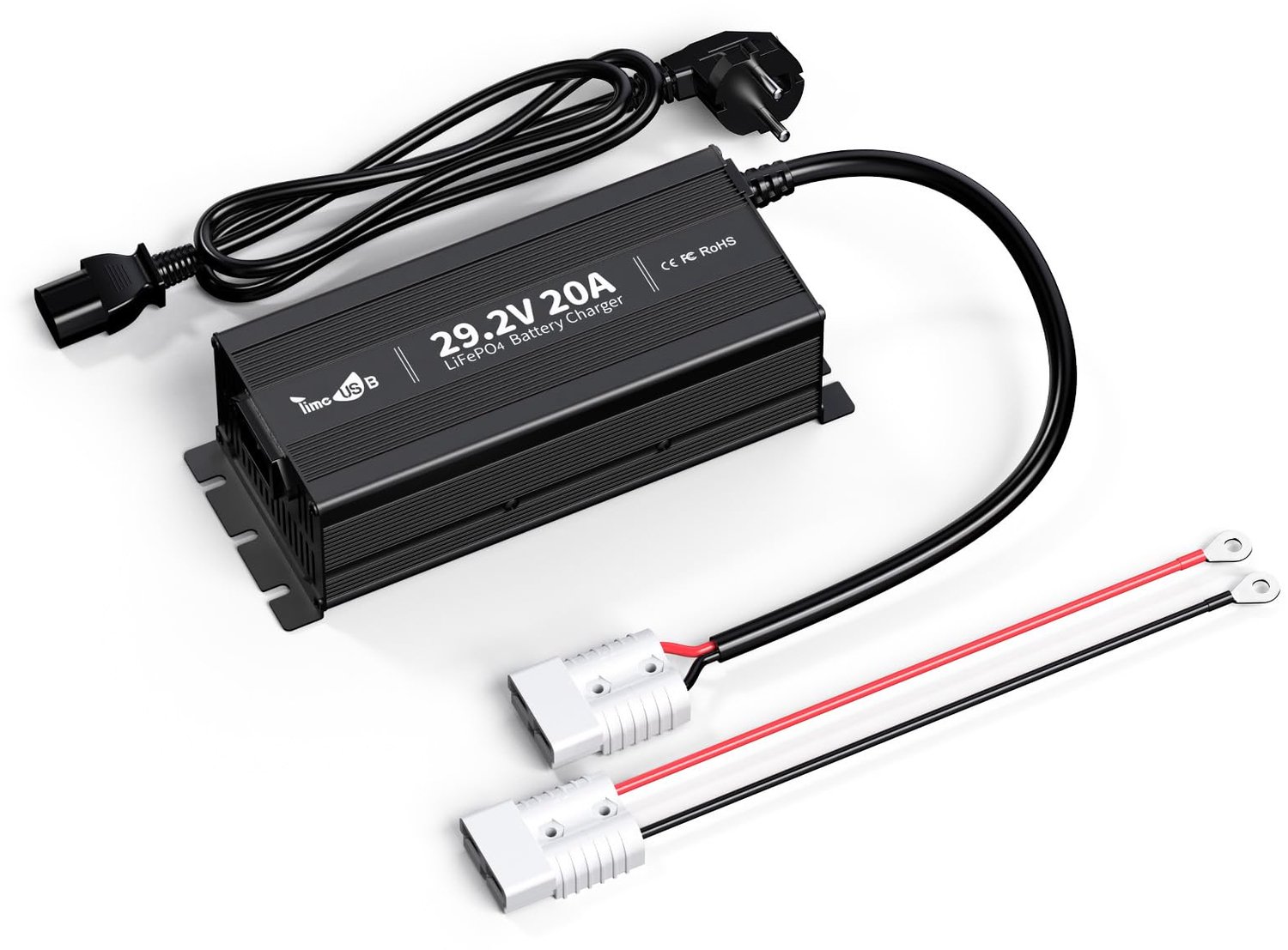 Acculader LiFePO4 24V 20A - Snelle 2-Fasen Oplader - Zwart Aluminium Behuizing - Voor 24V Lithium Batterijen