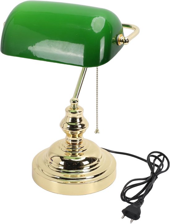 Vintage Groen Glazen Bankiers Bureaulamp (EU-stekker 220V) — afbeelding 5