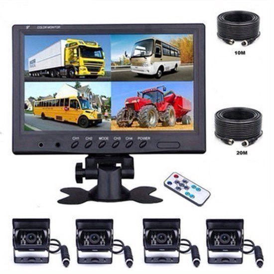 Achteruitkijkcamera – Parkeercamera – Backup Camera – Beveiligingscamera – Camerasysteem – 9 Inch Scherm – 4 Camera’s Met Kabels 10m/20m – Geschikt Voor 12V & 24V Voertuigen — afbeelding 2