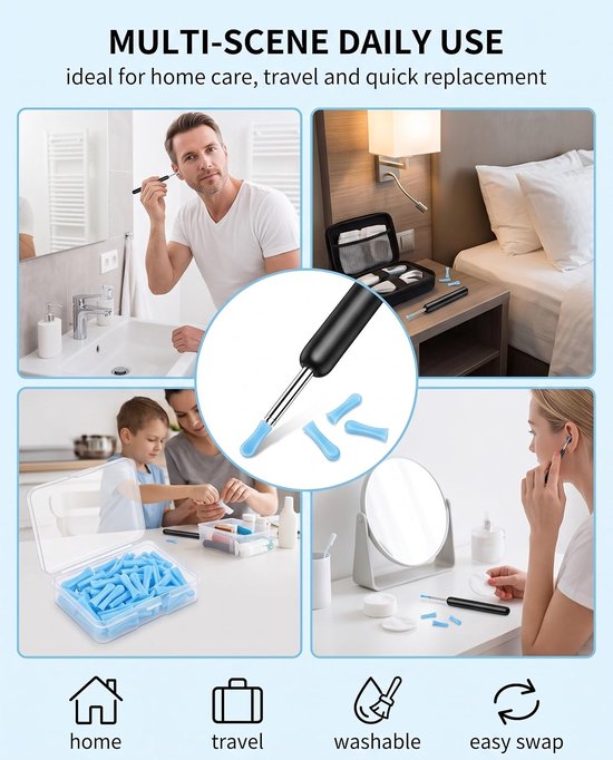 100 stuks siliconen tips voor oorreiniger, reserveonderdelen voor otoscoop met camera, accessoires voor het verwijderen van oorsmeer compatibel met Bebird, wasbare lepel — afbeelding 4