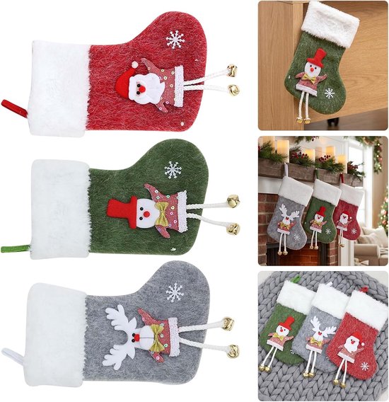3 Stuks Delige Kerstkousen voor Open Haard met Santa Sneeuwpop Rendier Decoratieve Hangers voor Binnen Geschikt voor Feestelijke Bijeenkomsten Kantoor Gezinsvieringen — afbeelding 5