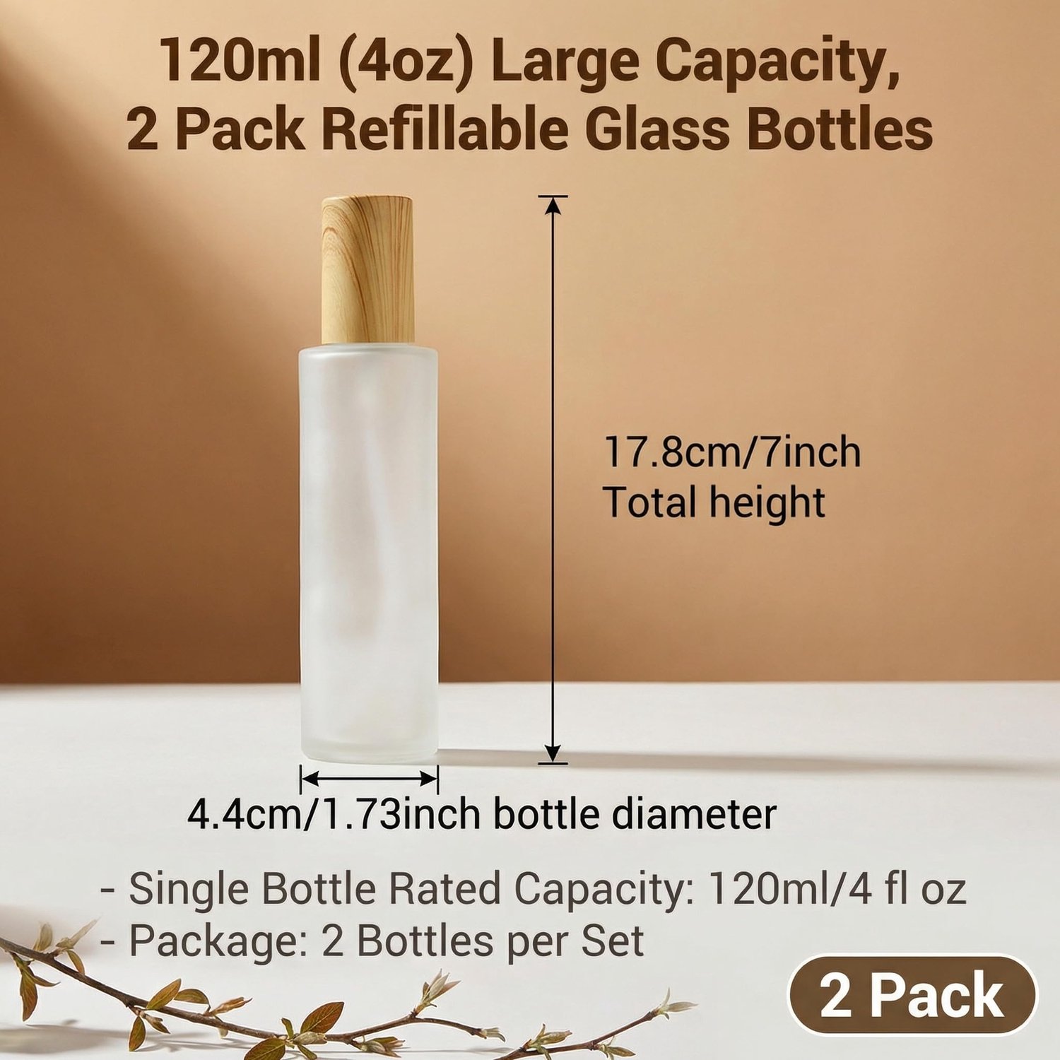 2 Stuks 120 ml/4 oz Heldere Gefroste Glazen Lotion Pomp Flessen, Lege Hervulbare Reis Toiletartikelen Container, Cosmetische Pomp Dispenser Flesschen