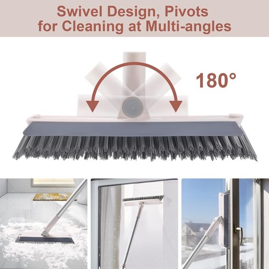 Voegborstel met Lange Steel - Zwart - 54 inch - 2-in-1 Vloerschrobborstel met Rakel - Voor Badkamer en Tegelvloeren — afbeelding 3