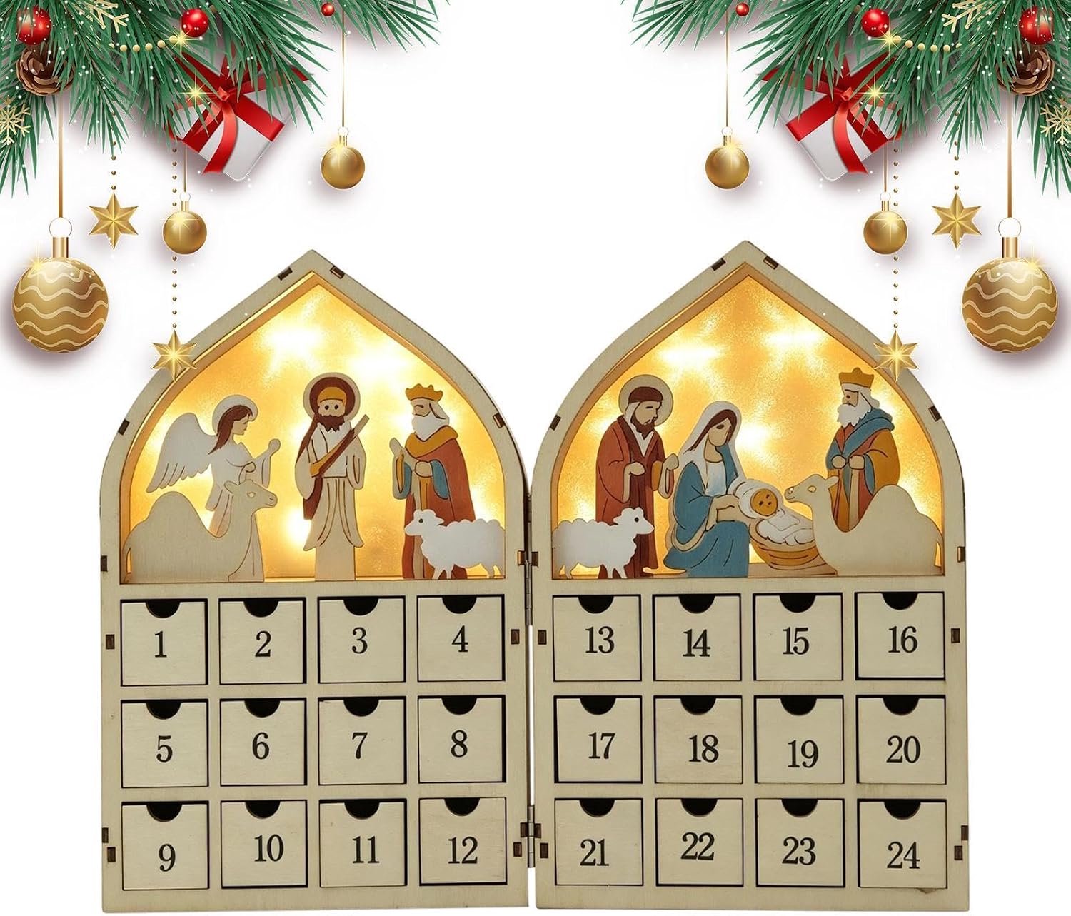 Houten Kerst Countdown Kalender 24 Laden Kerststal Doos Decoratie