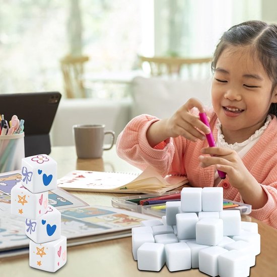 20 stuks witte blanco dobbelstenen, afgeronde blanco dobbelstenen, 25 mm acryldobbelstenen, 6-zijdig, doe-het-zelf stickers voor schilderen, rechthoekig voor bordspellen, leren, knutselen — afbeelding 4