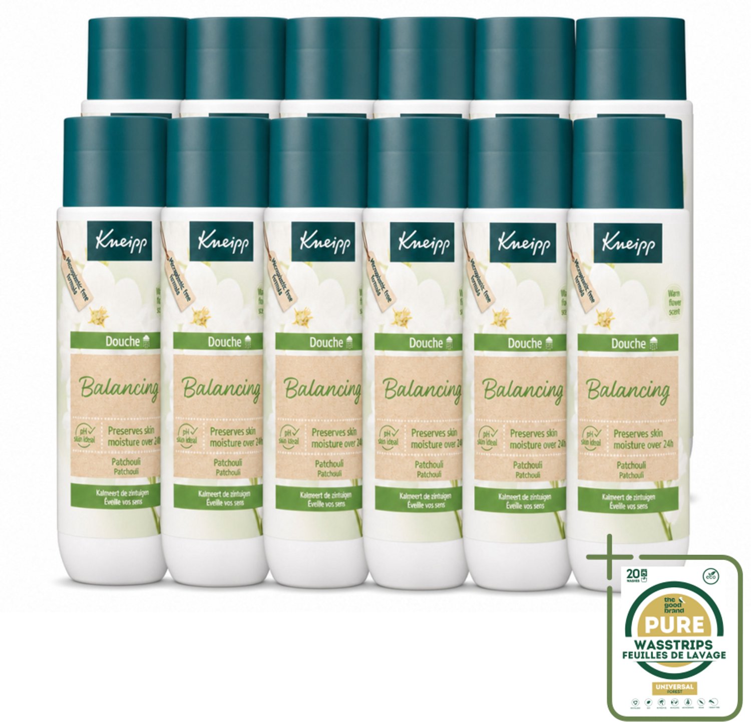 12 x Kneipp - Douchegel - Patchouli - 200 ml - Wasstrips - Douchegel Patchouli - Balans Douchegel - Natuurlijke Douchegel - Ontspannende Douchegel - Huidverzorgende Douchegel