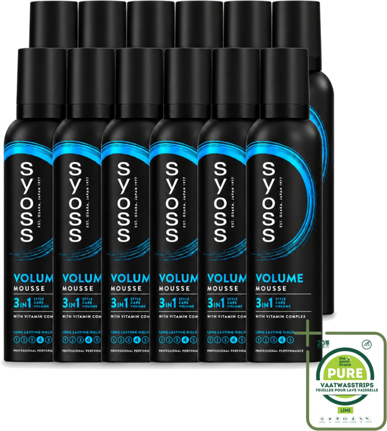 12 x Syoss - Volume - Haarmousse - Langdurige Volume - 250 ml - Grootverpakking - Vaatwasstrips - Haarmousse Volume - Salonkwaliteit Haar - Haar Volume - Haar Styling - Haar Verzorging
