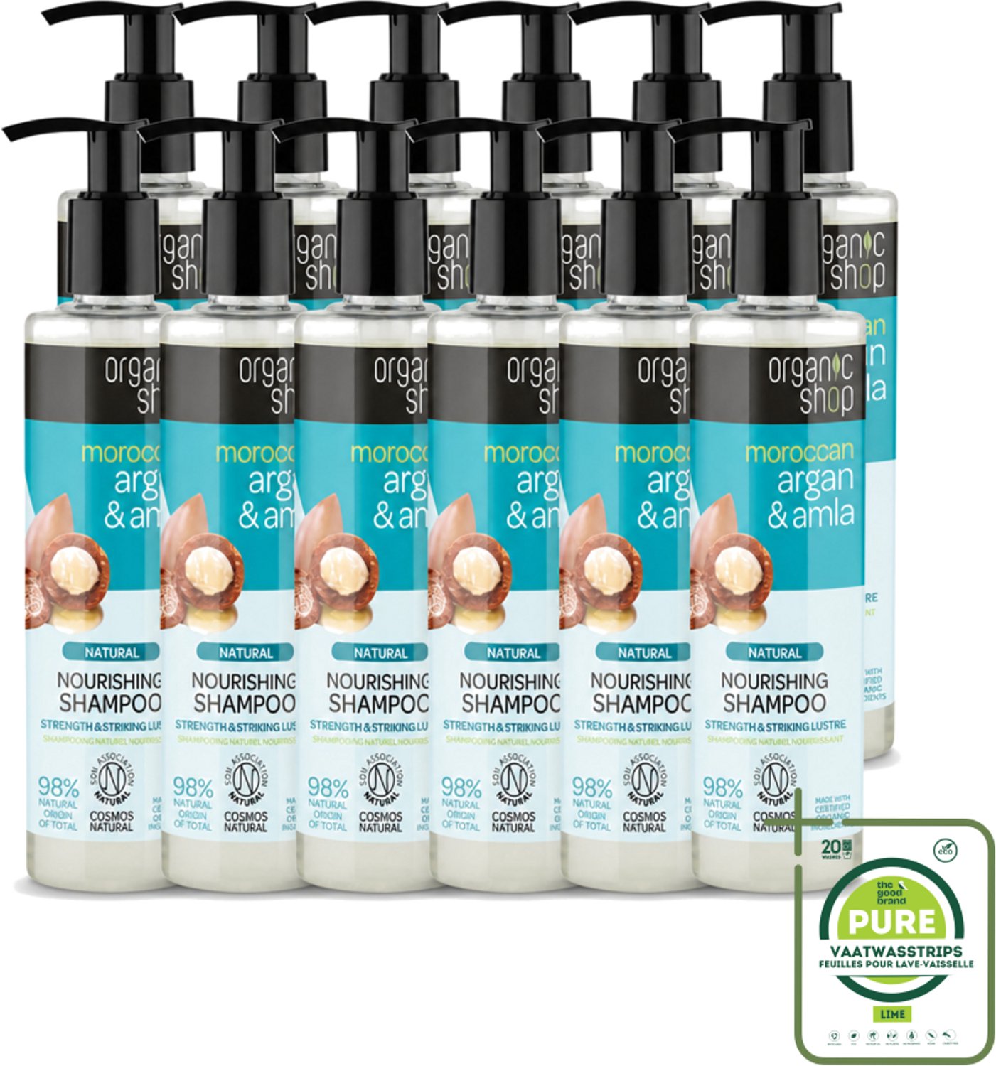 12 x Organic Shop - Natural Nourishing Shampoo - Argan Hair & Amla - Herstellend en Voedend - 280 ml - Grootverpakking - Argan Haar Shampoo - Amla Haar Shampoo - Natuurlijke Haar Shampoo - Herstellend Haar Shampoo - Voedend Haar Shampoo