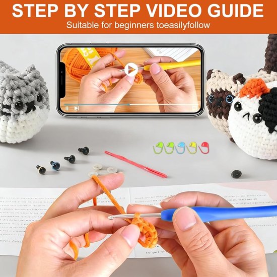 Haken voor Beginners: Dierlijke Amigurumi Set met Stapsgewijze Video, Maak Drie Schattige Katten en Ontwikkel Creatieve Vaardigheden — afbeelding 2