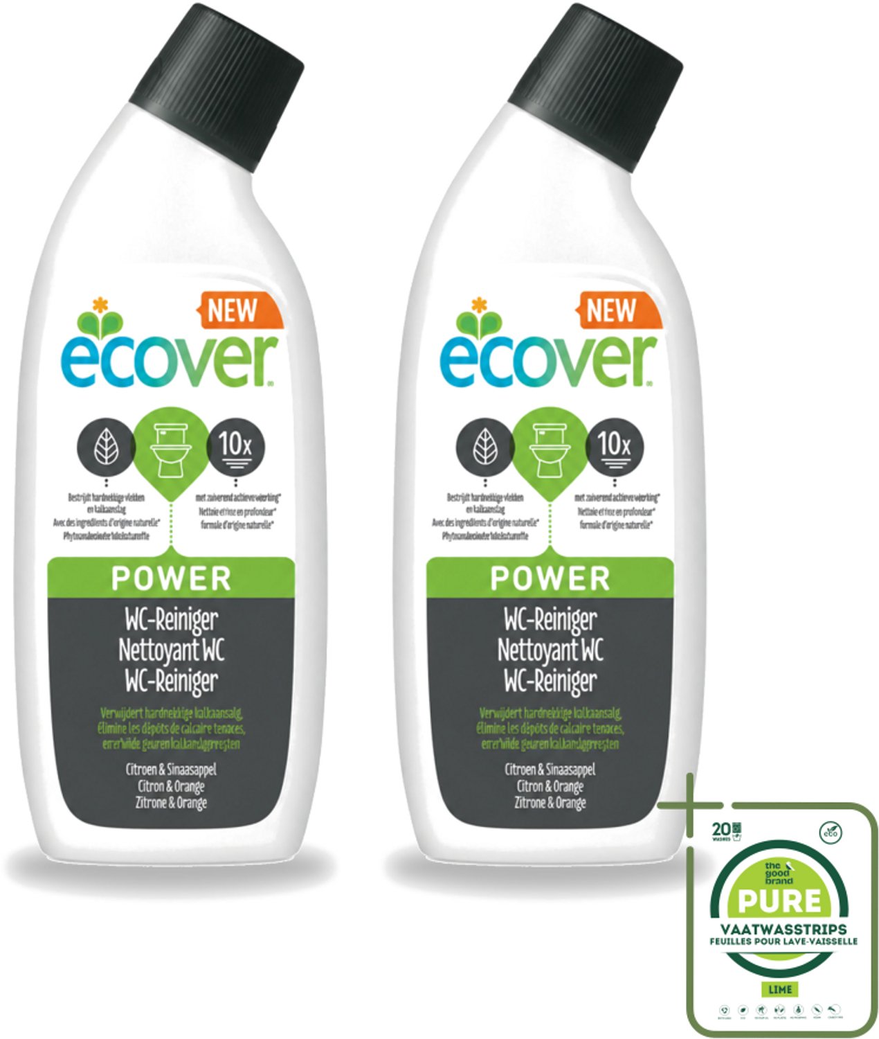 2 x Ecover - Toiletreiniger Power - 750 ml - Grootverpakking - Vaatwasstrips - Toiletreiniger - Kalkaanslag - Plantaardige Reiniging - Ecologische Toiletreiniger - Krachtige Toiletreiniger