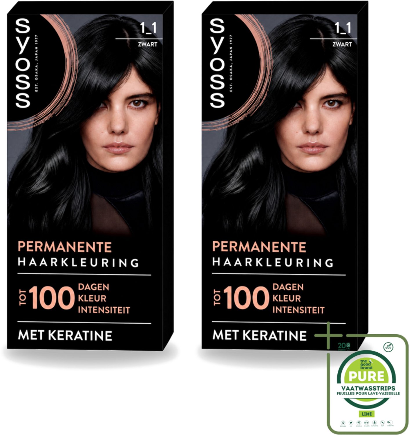 2 x SYOSS - Coloration 1-1 Zwart - Haarverf - Grijsdekking - Vermindert Haarbreuk - Grootverpakking - Vaatwasstrips - Haarkleur - Permanente Haarkleuring - Grijsdekking - Keratine - Haarkleur Krachtig