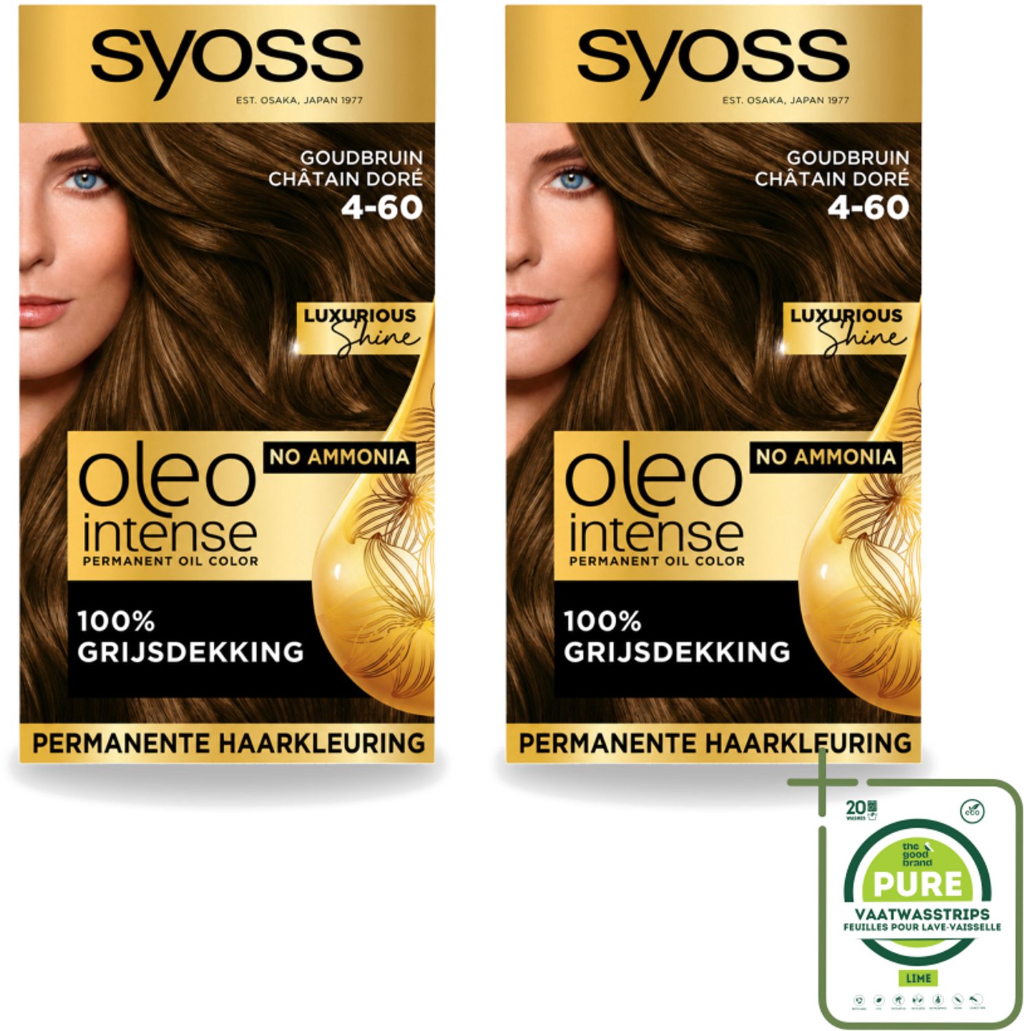 2 x SYOSS - Oleo Intense 4-60 - Haarverf - Permanente Haarkleuring - Goudbruin - Langdurige Kleur - Grootverpakking - Vaatwasstrips - Haarkleur - Haarkleuring - Goudbruin - Haarverf - Haarverf Zonder Ammoniak