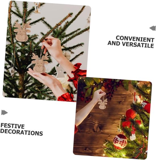 30 Stuks Delige Onbewerkte Houten Rendier Hangornamenten met Jute Touw voor DIY Kerstdecoratie voor Creatieve Feestelijke Woondecoratie Kerstboomversiering — afbeelding 5