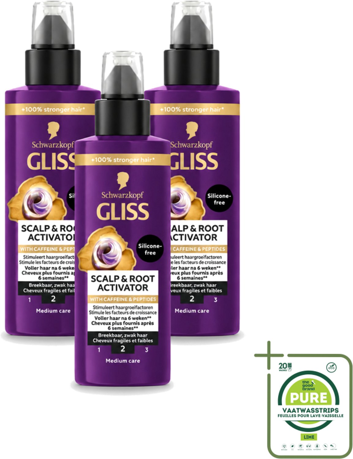 3 x Gliss - Scalp & Root Activator - Siliconenvrij - Voor Gezonde Hoofdhuid - 100 ml - Grootverpakking - Vaatwasstrips - Haargroei Activator - Haarwortel Stimuleren - Siliconenvrije Haarserum - Haarwortel Verzorging - Dun Haar Versterken