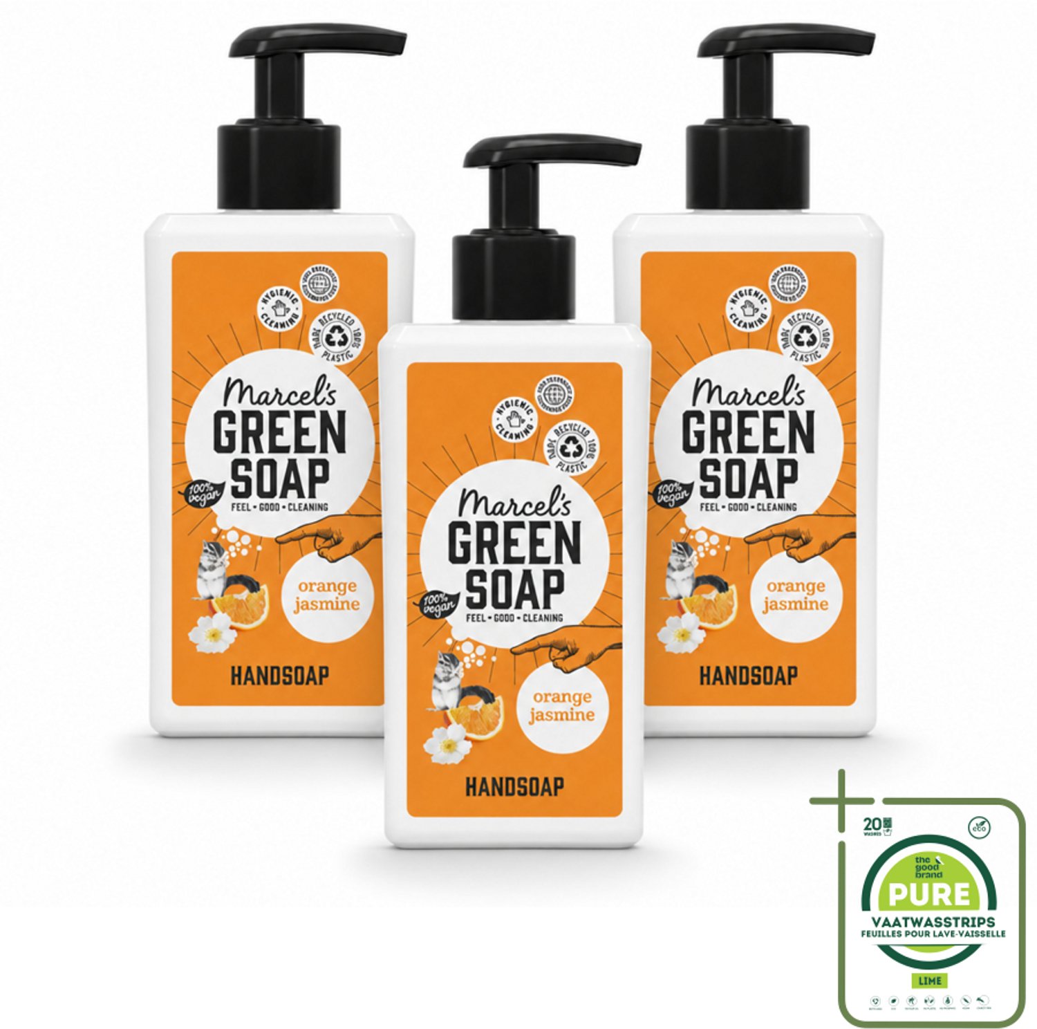 3 x Marcel's Green Soap - Handzeep - Sinaasappel & Jasmijn - Zachte verzorging - 250 ml - Grootverpakking - Vaatwasstrips - Handzeep Sinaasappel Jasmijn - Natuurlijke Handzeep - Biologische Handzeep - Plantaardige Handzeep - Glycerine Handzeep