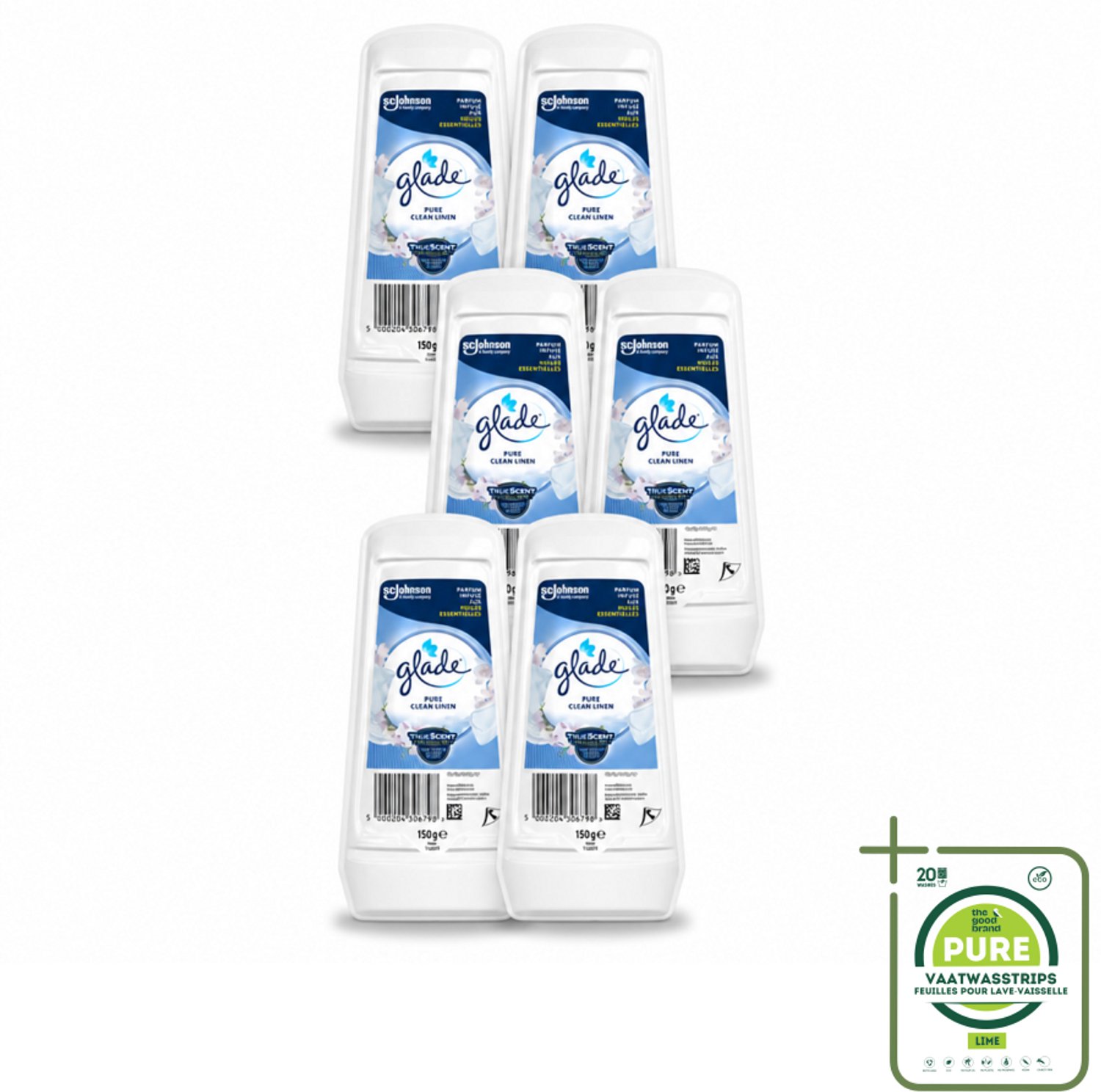 6 x Glade - Gel - Pure Clean Linen - 150 g - Grootverpakking - Luchtverfrisser - Linnengeur - Geurverspreider - Frisse Geur - Geur In Huis