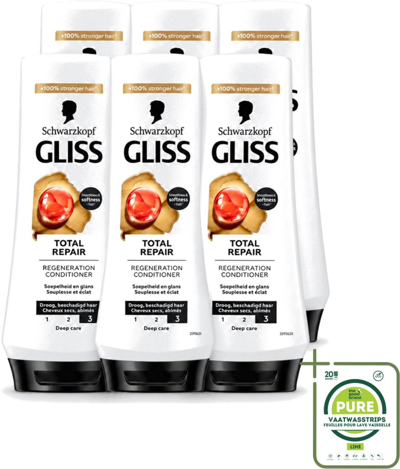 6 x Gliss - Hair Repair - Conditioner voor Totaal Herstel - 200 ml - Grootverpakking - Vaatwasstrips - Haarherstel - Droog Haar - Beschadigd Haar - Haarverzorging - Keratine