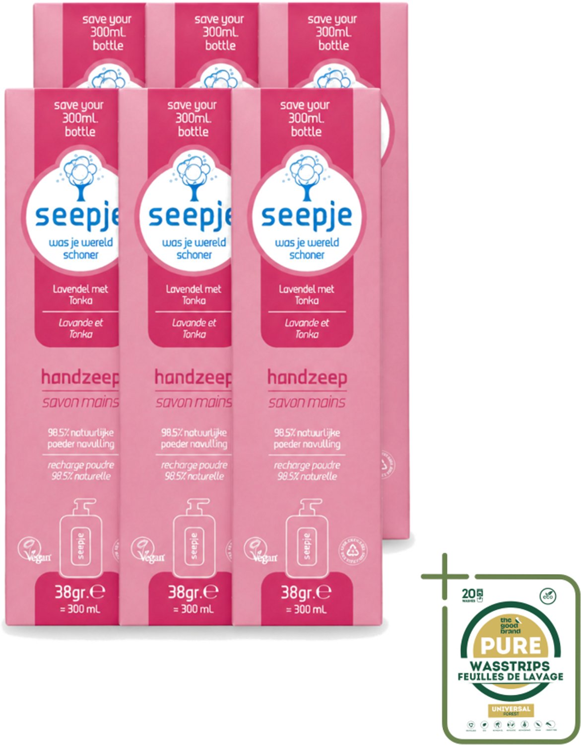 6 x Seepje - Handzeep - Rijke Geur en Hydratatie - Lavendel met Tonka - Navulverpakking - 38 g - Wasstrips - Handzeep - Navulverpakking - Handzeep Fles - Handzeep Lavendel - Handzeep Tonka