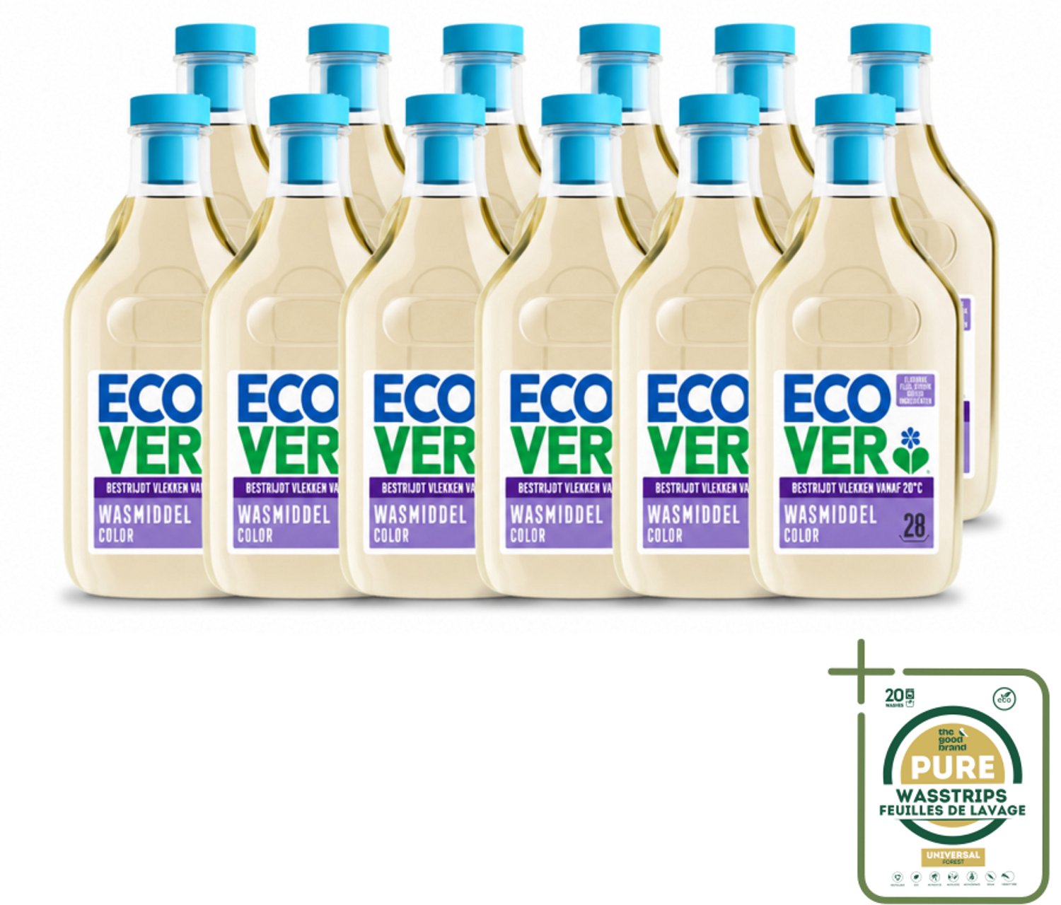12 x Ecover - Vloeibaar wasmiddel - Color - Appelbloesem & Freesia - 1 liter - 28 wasbeurten - Wasstrips - Wasmiddel Kleurrijk - Natuurlijk Wasmiddel - Biologisch Afbreekbaar Wasmiddel - Vlekken Verwijderen - Frisse Geur Wasmiddel