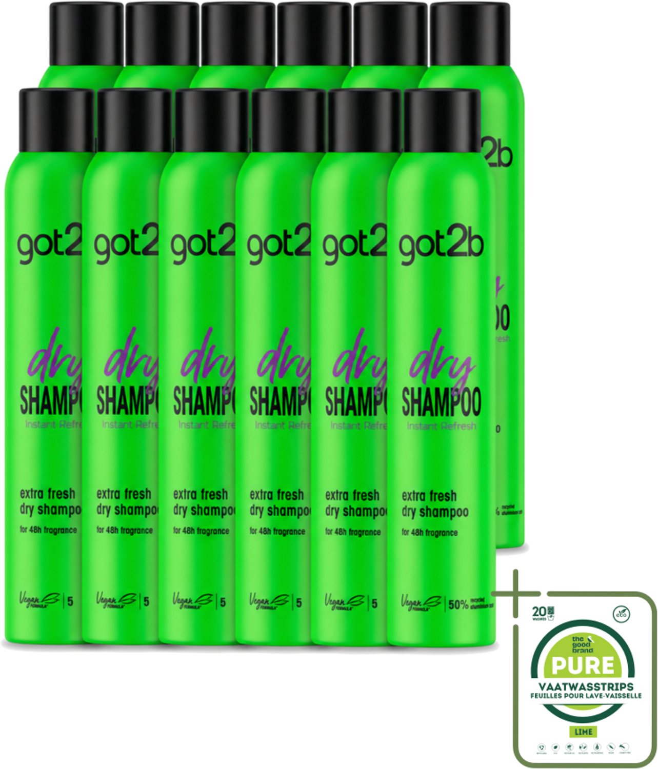 12 x Got2B - Droogshampoo - Extra Fresh - 200 ml - Grootverpakking - Vaatwasstrips - Droog Haar - Fris Haar - Droogshampoo - Haarkleur - Haartextuur