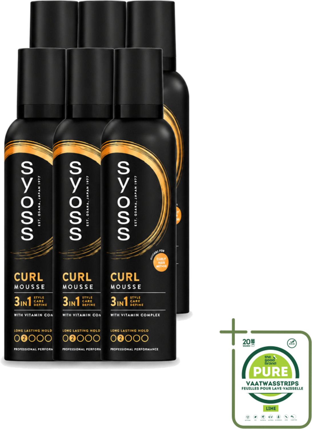 6 x Syoss - Curl - Haarmousse - Anti-Pluis & Bounce - 250 ml - Grootverpakking - Vaatwasstrips - Krullen - Haarmousse - Anti-pluis - Kruldefinitie - Haarkleur