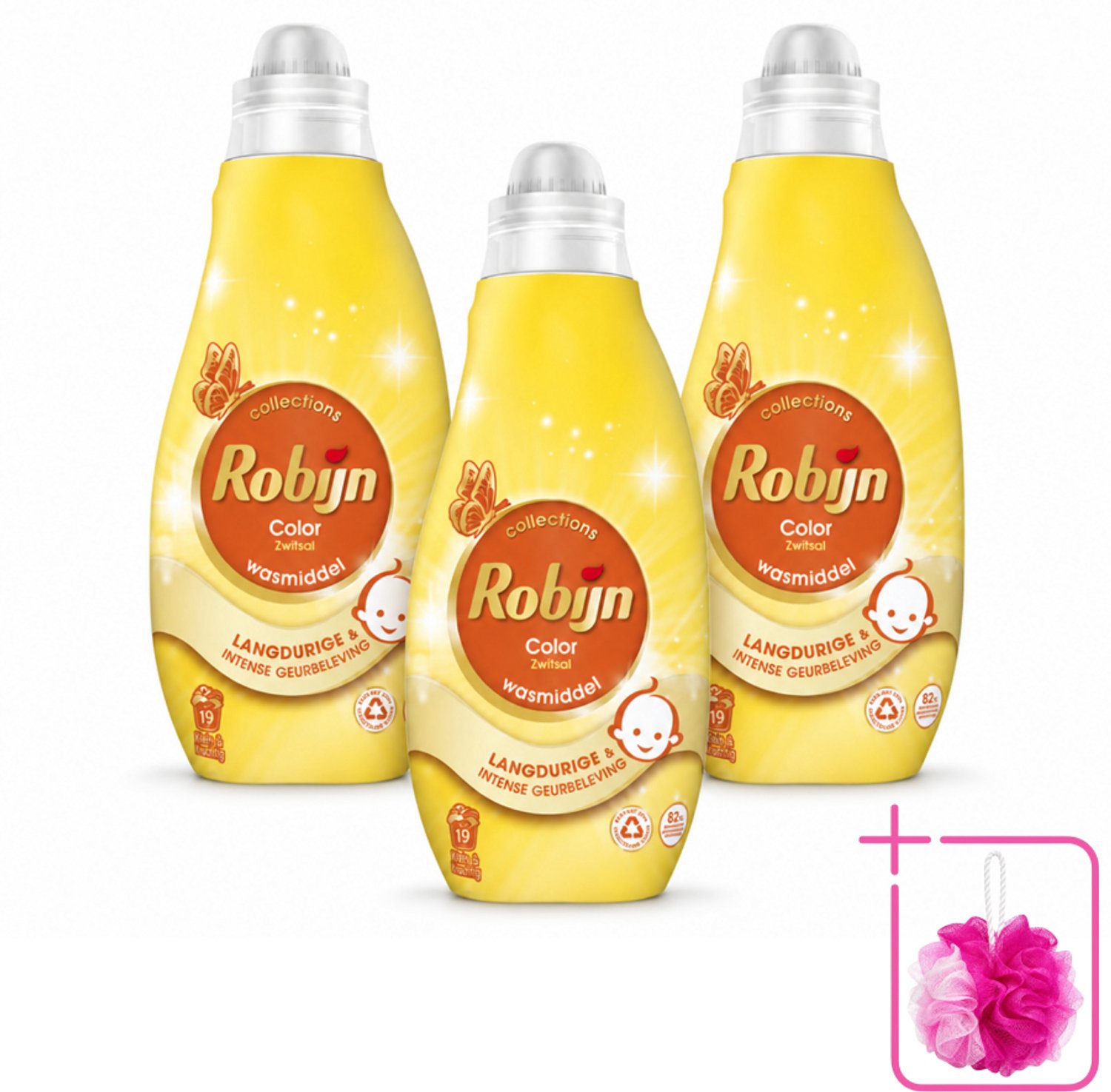 3 x Robijn - Klein & Krachtig Collections Color Zwitsal - Vloeibaar Wasmiddel - 19 Wasbeurten - Bulkverpakking - Wasmiddel kleurbehoud - Douchemop - Wasmiddel zwitsal