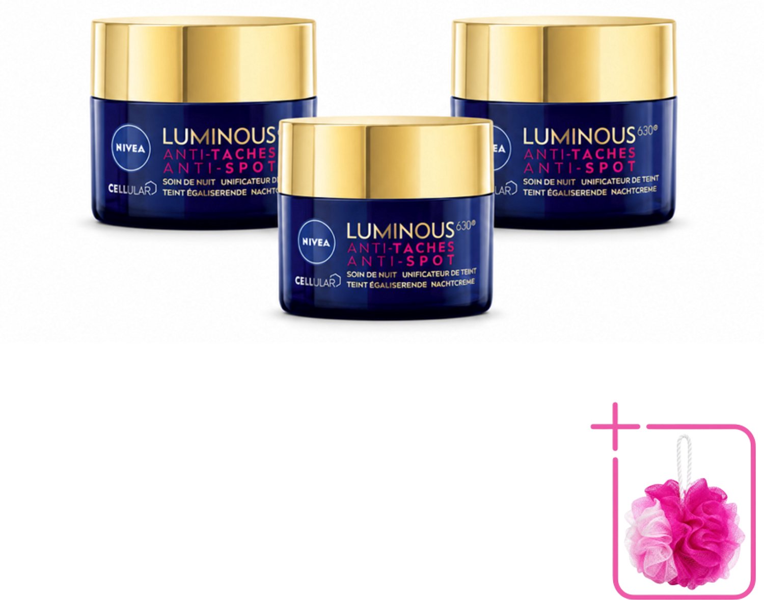 3 x NIVEA - Nachtcrème - CELLular LUMINOUS630 Tegen Vlekken - Egaliserend - Tegen pigmentvlekken - Met Hyaluronzuur - 50 ml - Bulkverpakking - Anti-spot crème - Pigmentvlekken