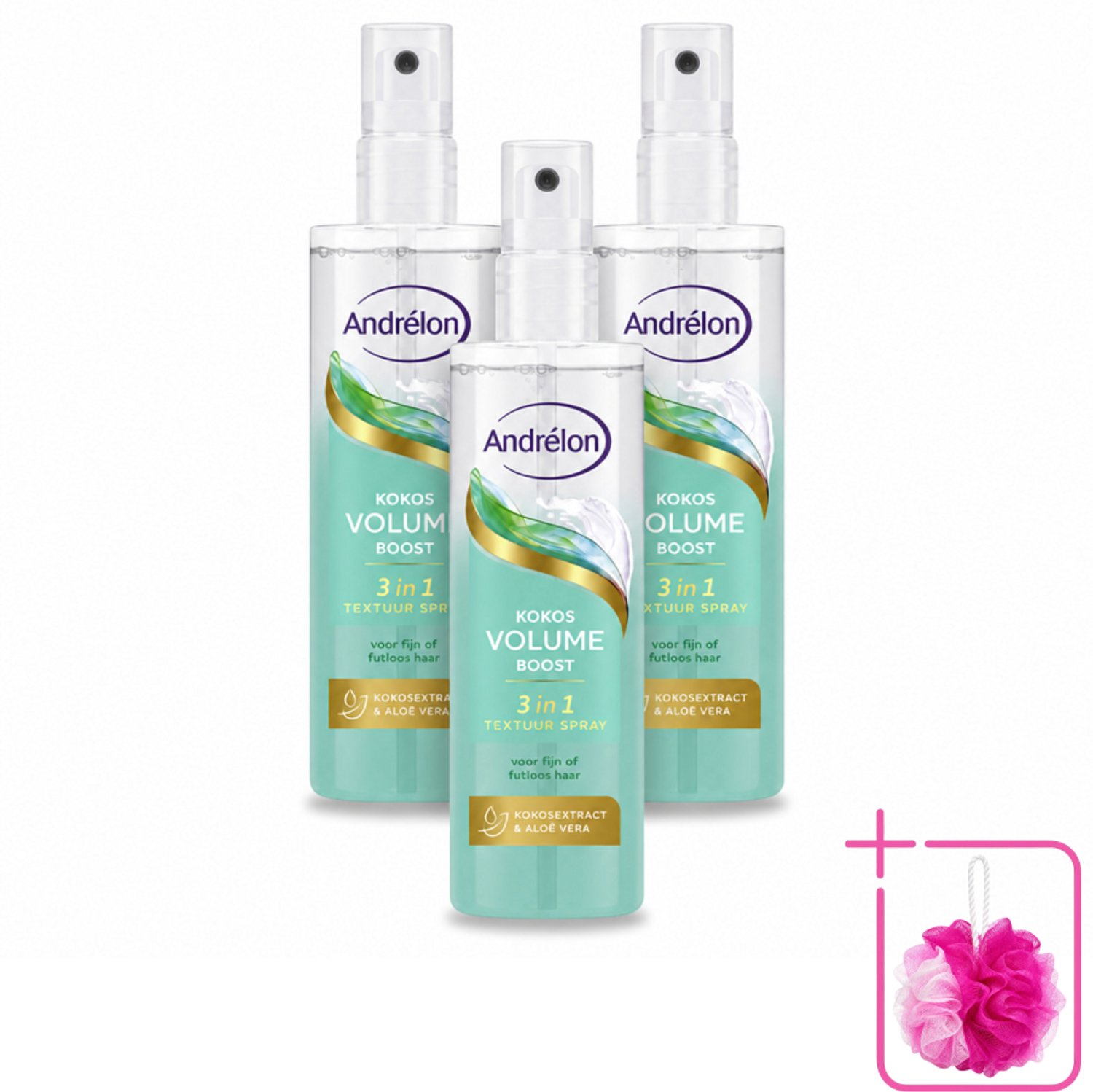 3 x Andrélon – Textuur Spray 3-in-1 – Kokos Volume Boost – 150 ml - Bulkverpakking - Haar volume - Douchemop - Haar structuur